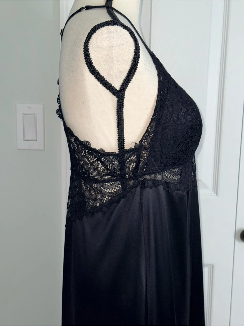 SOMA Black Lace Chemise Maxi Nightgown Slip Dress Strappy Racerback Sz L